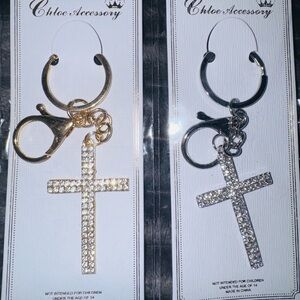Rhinestone Cross Keychain - Gold & Silver-NWT